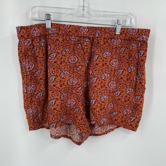 Madewell Pull On Shorts Women's Size XL Burnt Orange Print Elastic Waist Viscose - Picture 6 of 7